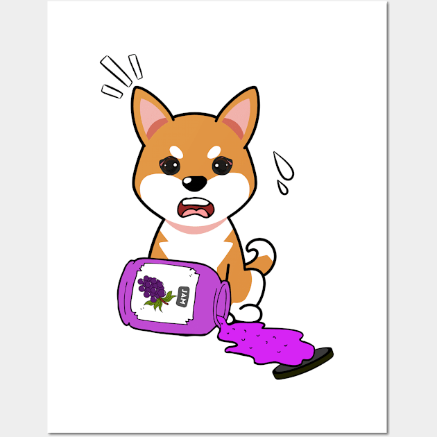 Funny orange dog spilled grape jam Wall Art by Pet Station